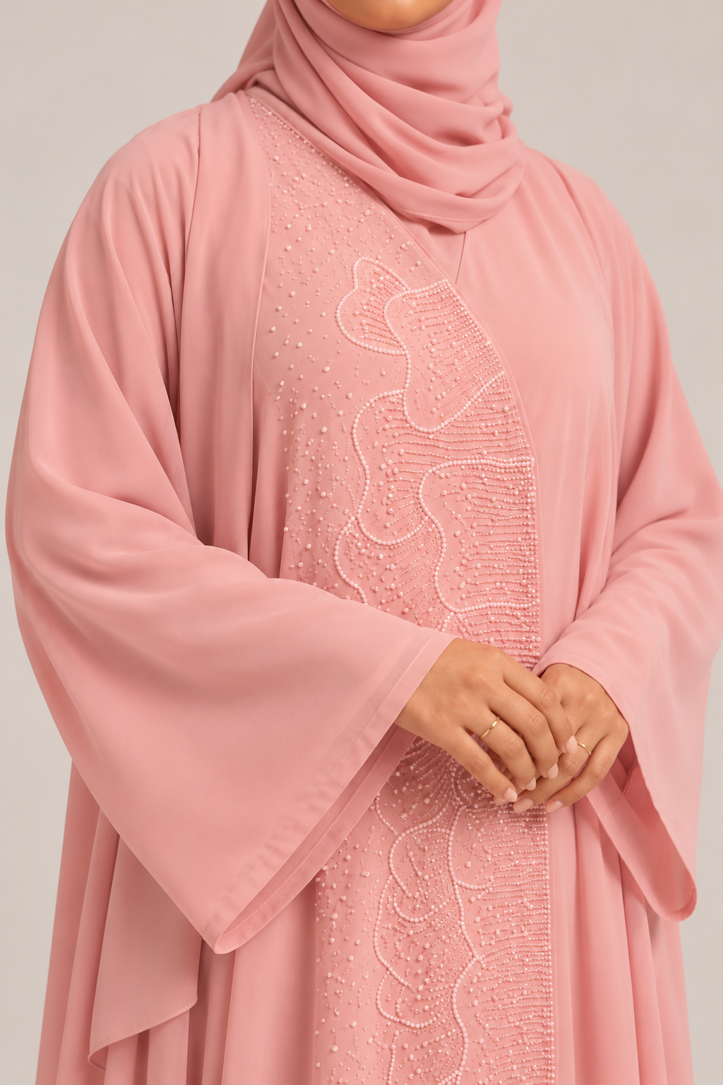 Baby Pink Embellished Abaya & Hijab