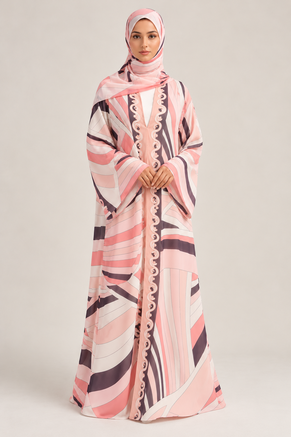 Blush Abstract Double Chiffon Abaya & Hijab