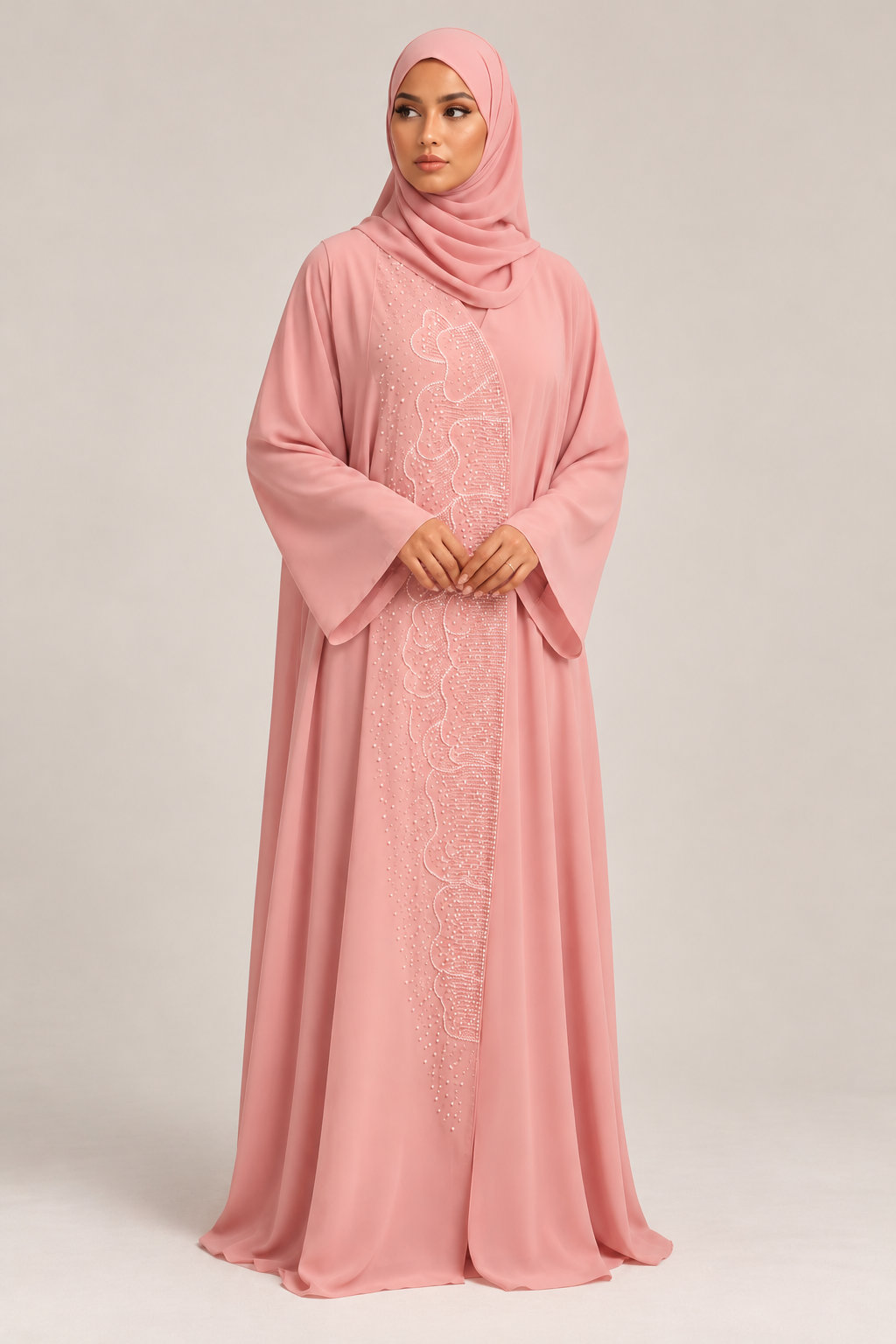Baby Pink Embellished Abaya & Hijab