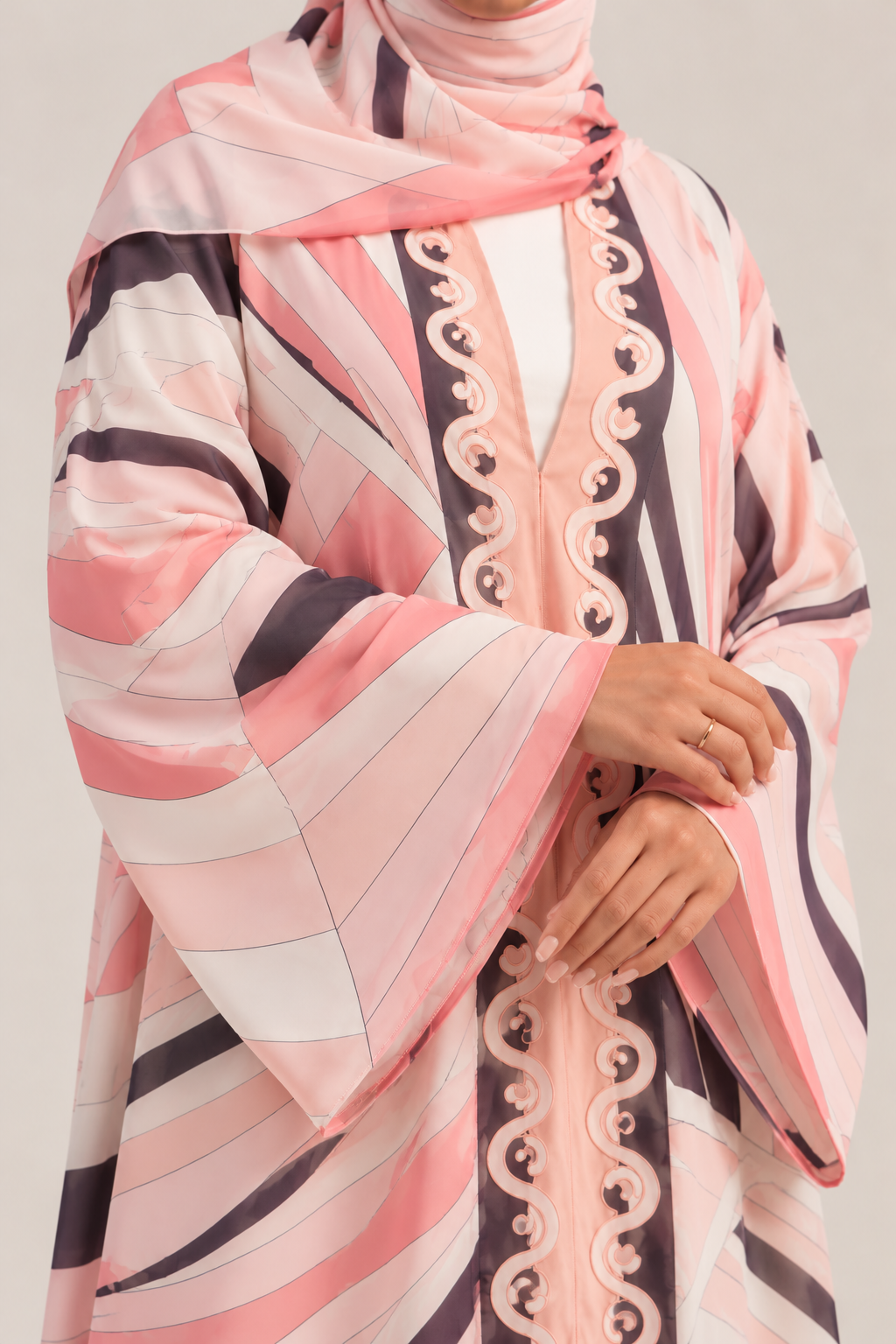Blush Abstract Double Chiffon Abaya & Hijab