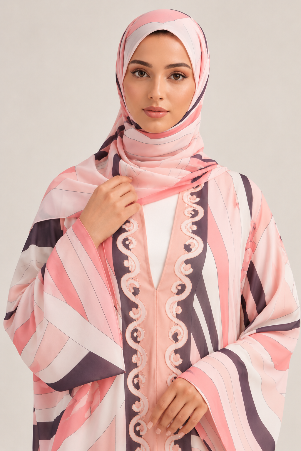 Blush Abstract Double Chiffon Abaya & Hijab