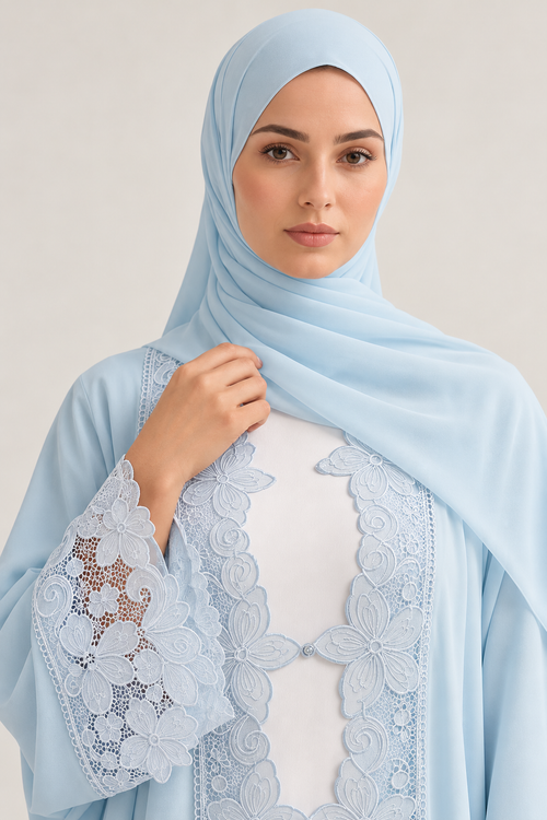 Baby Blue Flower Lace Abaya