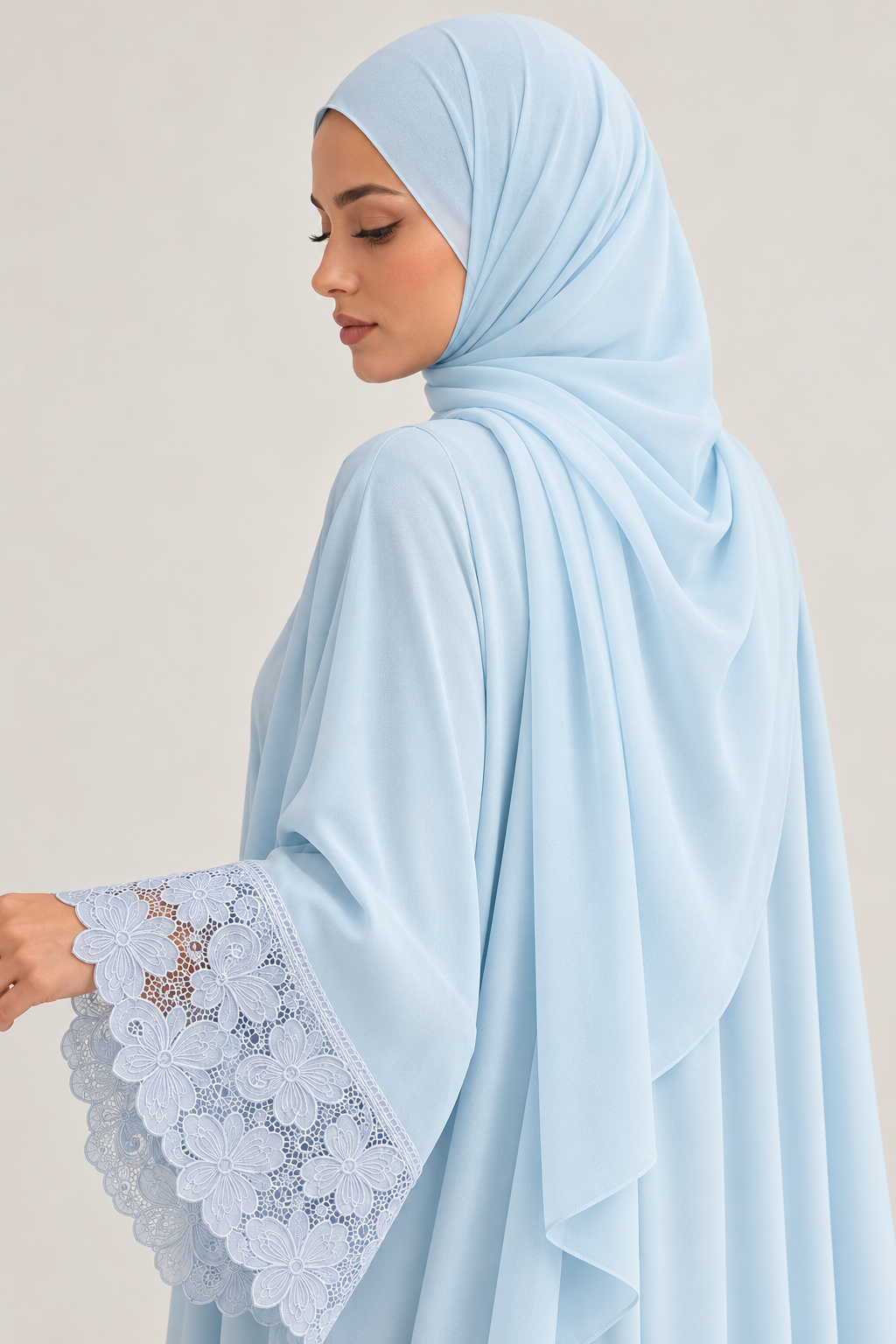 Baby Blue Flower Lace Abaya