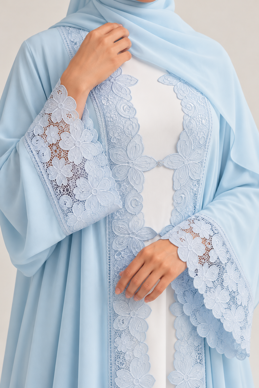 Baby Blue Flower Lace Abaya