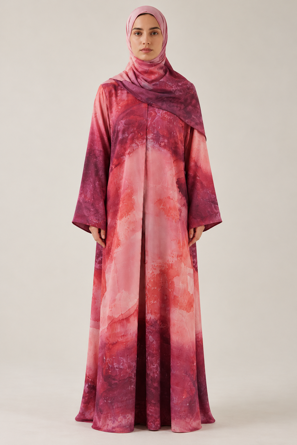 Maroon Tide Double Chiffon Abaya & Hijab